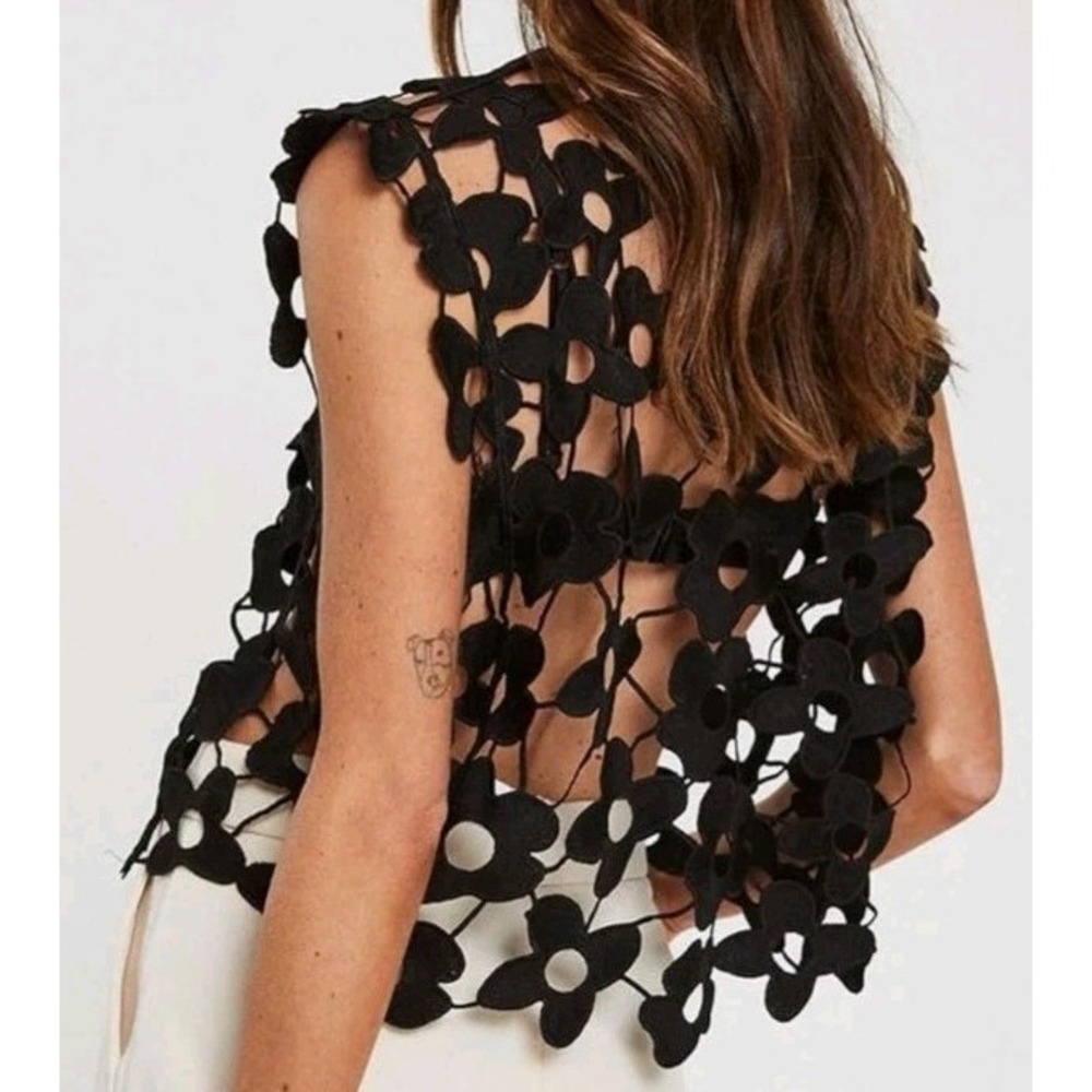 Floral Lace Mesh Top Women Small Medium 3D Flower Sheer Boho Coquette Chic